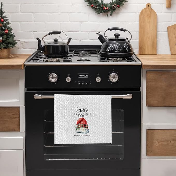 Vintage Christmas Santa Kitchen Towels, Funny Christmas Dish Tea Towels for Kitchen, Red Xmas Santa Claus Hat Decorative Hand Towel for Bathroom, 16x24 Inch