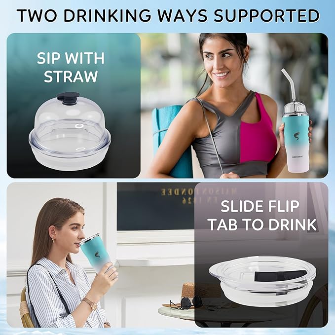 20Oz Insulated Tumbler With Straw And Lid, Stainless Steel Coffee Cup, Double Wall Vacuum Travel Mug,Spill proof Iced Coffee Tumbler,Outside Use, Blue white