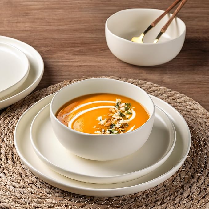 AmorArc Stoneware Dinnerware Sets, Wavy Rim Ceramic Plates and Bowls Sets, Highly Chip and Crack Resistant | Dishwasher & Microwave & Oven Safe Dishes set, Service for 6 (18pc)