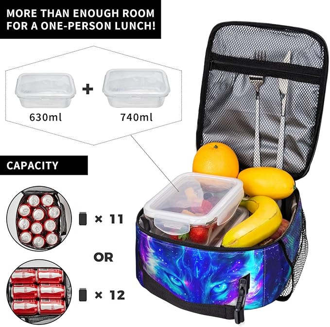 Wolf Lunch Box for Girls Women Men Wolf Insulated Lunch Bag Animal Lunchbox Anime Thermal Reusable Lunch Cooler Totes Meal Tote Kit for School Picnic Work Office Hiking