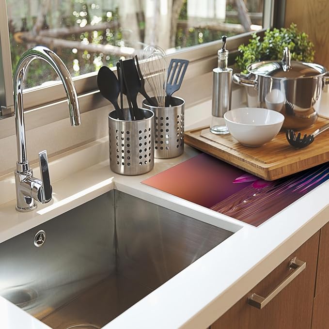 Pink Lotus Dish Drying Rack Mats Decor,Glittering Dish Pad Drying Mat Kitchen Counter 18x24 Inch Absorbent Reversible Microfiber for Coffee Bar Sink Countertop