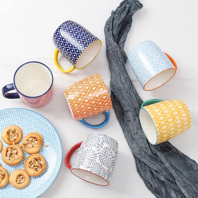 Selamica 10 oz Coffee Mugs Set of 6 with Handle, Coffee Cups Ceramic for Cappuccino Latte Cocoa Milk Tea, Dishwasher Microwave Safe, Assorted Colors