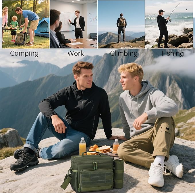 Tactical Lunch Box for Men, Insulated Lunchbox Waterproof Leakproof Cooler Lunch Bag for Work Outdoor Picnic, 24 Cans/15 L, Green