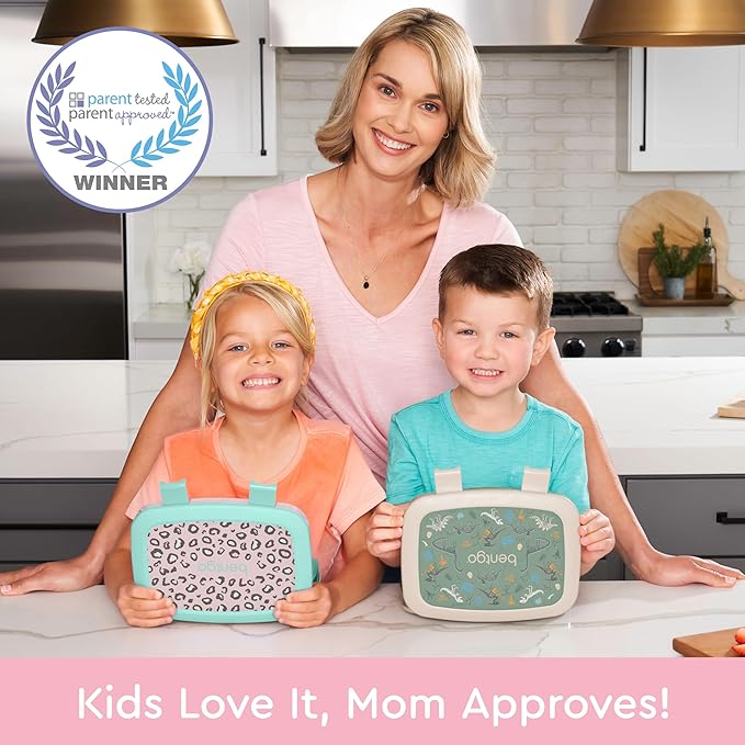 Bentgo Kids Prints Leak-Proof, 5-Compartment Bento-Style Kids Lunch Box - Ideal Portion Sizes for Ages 3-7, Durable, Drop-Proof, Dishwasher Safe, & PFAS & BPA-Free Materials (Leopard)