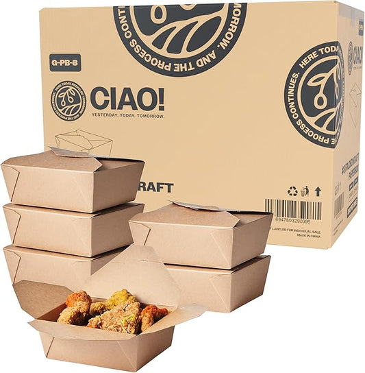 CIAO! Kraft Take Out Microwavable Food Containers, 48 oz No.8 (300/case)