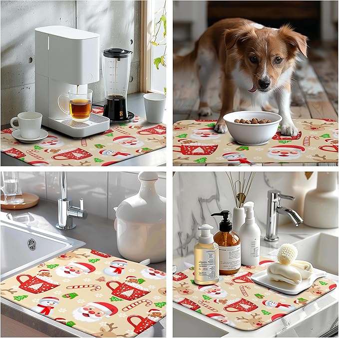 Christmas Gingerbread Man Dish Drying Mat Winter Snowflake Snowman Xmas Kitchen Drying Mat Dish Dryer Mat Absorbent Microfiber Dish Drying Mat Dish Draining Mat for Christmas Decorations 18x24 inch