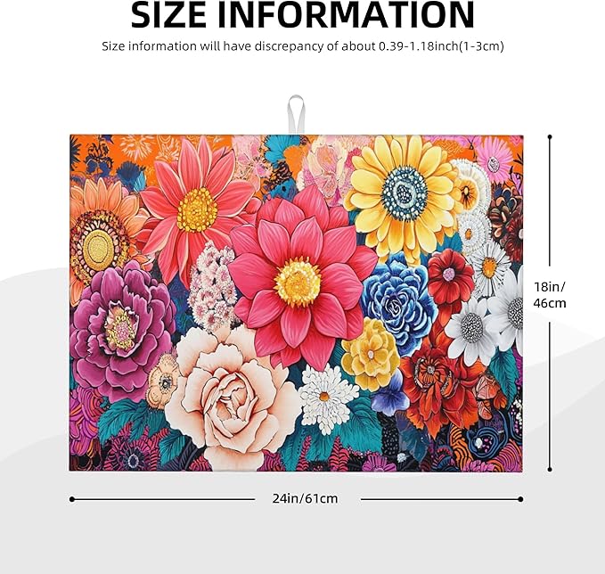 Boho Floral Dish Drying Mat For Kitchen Counter Microfiber Super Absorbent Non-Slip Dish Drying Pad For Countertops Dishes Utensils Stylish Quick-Dry Machine Washable 18x24 Inch