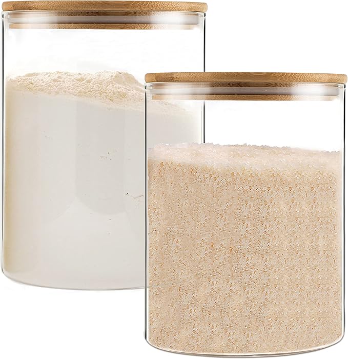 YUNCANG Glass Storage Jars,2 PACK -108oz/3200ml Clear Glass Food Storage Containers with Airtight Bamboo Lid Stackable Kitchen Canisters for Candy,Cookie,Rice,Sugar,Flour,Pasta,Nuts and Spice Jars