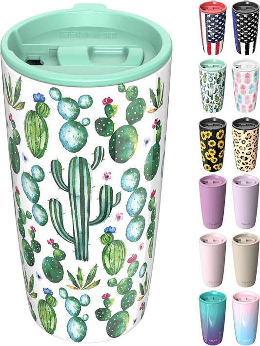 TILUCK 20 oz Tumbler with Leak-Proof Lid, Vacuum Insulated Stainless Steel Coffee Mug, Double-Walled Travel Tumbler for Hot and Cold Drinks(Cactus, 20oz)