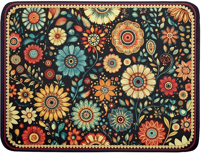 Boho Floral Dish Drying Mat for Kitchen Counter Absorbent Microfiber Flowers Drying Pad 18 X 24 In