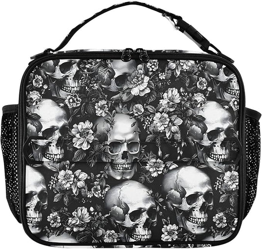 Skull Lunch Bag for Women Men Insulated Reusable Lunch Box with Adjustable Shoulder Strap Cooler Tote Bag for School Outdoor Picnic