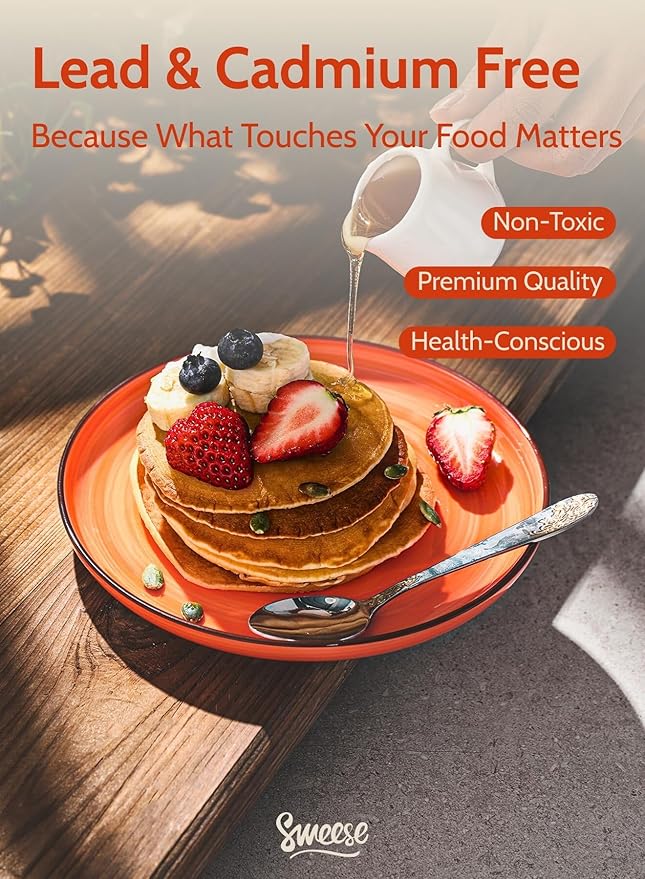 Sweese 7.4 Inch Porcelain Dessert Plates - Round Salad/Appetizer Plate Set, Microwave Dishwasher Safe, 6 Pack, Vibrant Colors