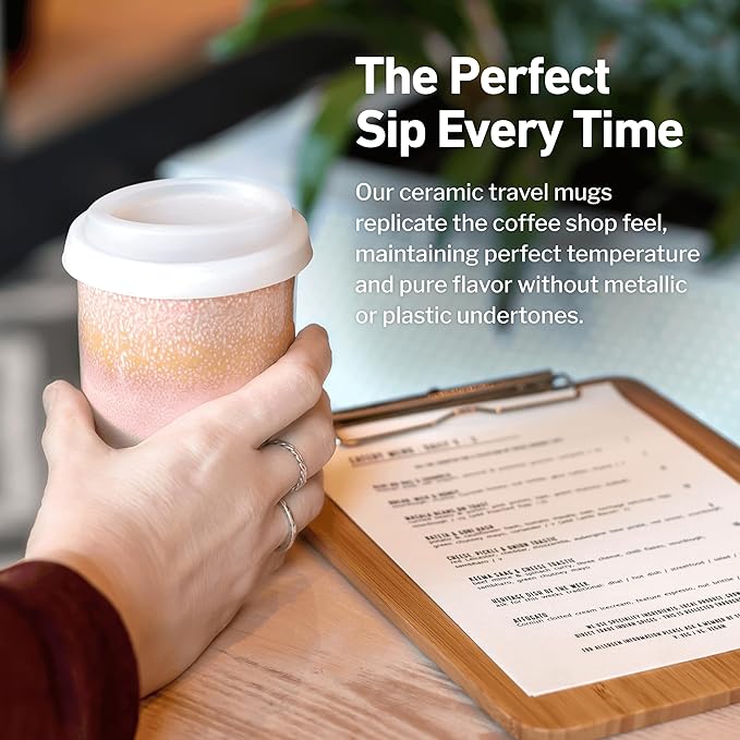 Travel Mug - Travel Coffee Mug – Iced Coffee Cup Unique to Go Mug – Microwave & Dishwasher Safe Coffee Pink Tumbler - Gifts for Women Men Him Her – 12oz – Afterglow