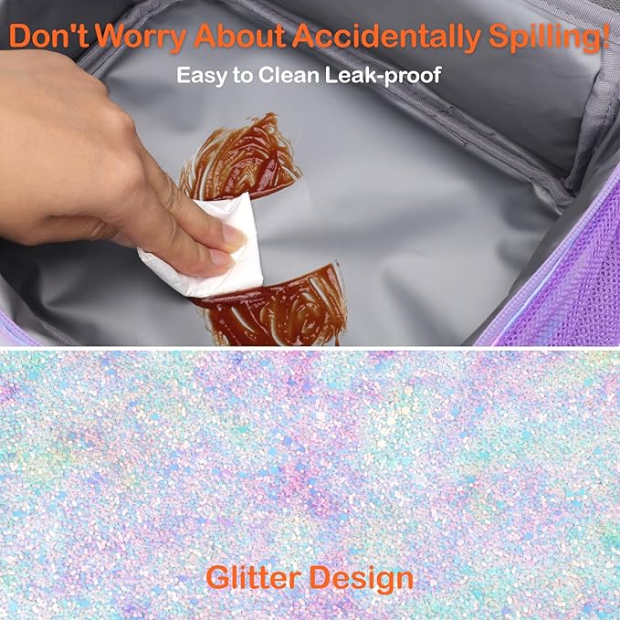 Bagseri Lunch Bag for Girls - Insulated Kids Lunch Bag with Water Bottle Holder Toddler Lunch Box Kids Lunch Cooler Tote for School Picnic, Glitter Purple Tie-dye (Water Bottle Not Included)