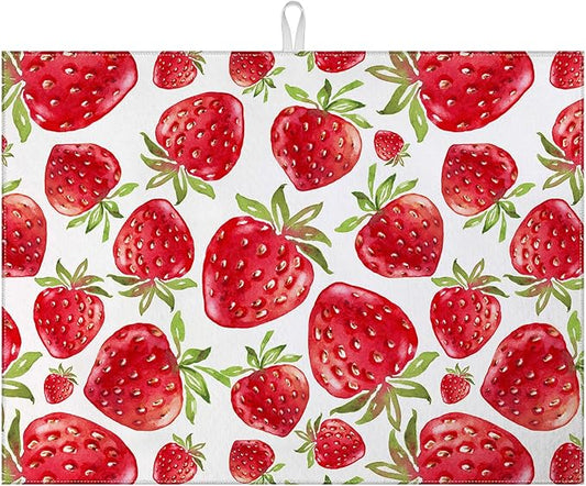 Strawberry Dish Drying Mat for Kitchen Counter Drying Pad Absorbent Reversible Dish Drainer Rack Mats Draining Pad 18"x24"Inch