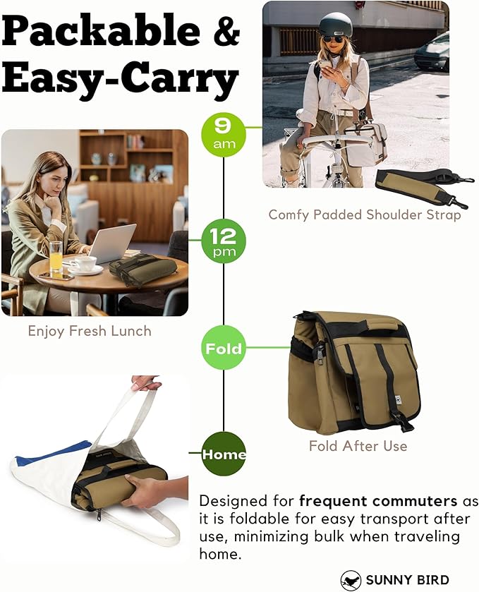 SUNNY BIRD Large Lunch Bag, Thermally Insulated Soft Cooler with Shoulder Strap for Women, Men (Bark Brown)