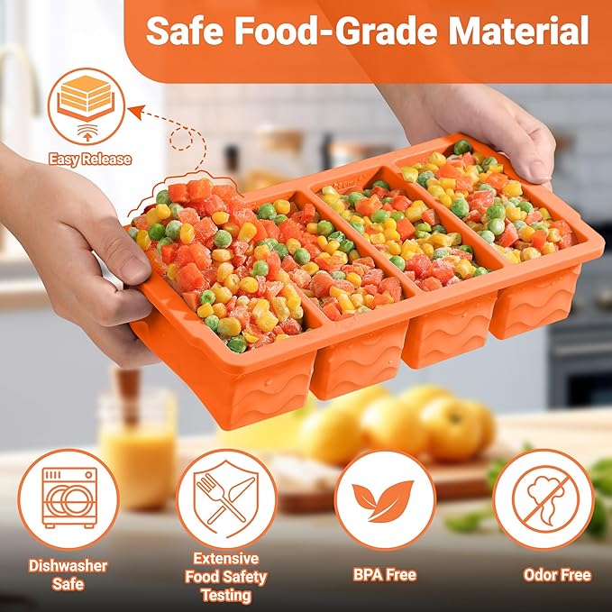 Silicone Freezer Molds for Soup with Lid, 1-Cup & 2-Cup Large Ice Cube Trays Food Storage Containers for Meal Prep, Freeze 250mL/125mL Portions – 2 Pack