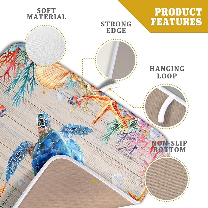 Sea Turtle Dish Drying Mat 16x18 inch Tropical Ocean Fast Dry Absorbent Microfiber Dishes Drainer Rack Pad for Countertop Bar Table Decor