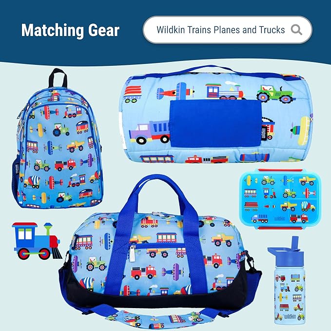 Wildkin Kids Insulated Lunch Bag – Reusable, Ideal for Hot/Cold Snacks, School & Travel - Trains, Planes and Trucks