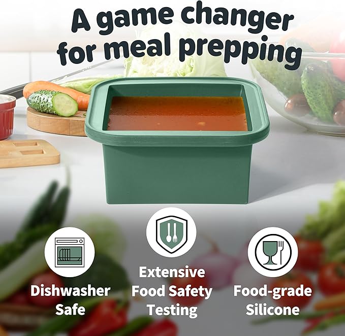 2-Cup Silicone Freezer Trays with Lids – Perfect for Meal Prep, Portion Control, and Easy Freezing-Meal Prep Container Molds for Soup,Leftovers (Green, 2 pack)