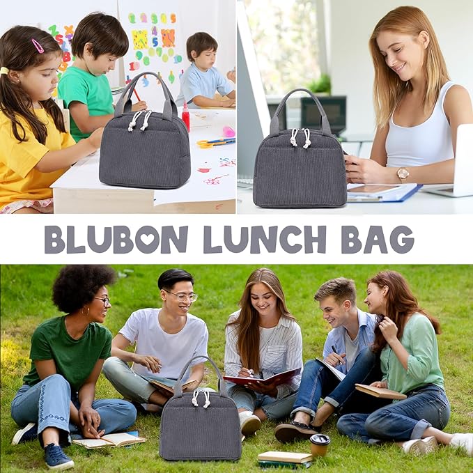 Bluboon Lunch Bag for Women Men Cute Corduroy Lunch Tote Bags Reusable Insulated Lunch Box Large Capacity Reusable Insulated Cooler for Work Picnic or Travel