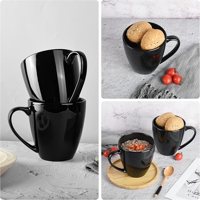 39oz Large Coffee Mug Ceramic Tea Cup for Office and Home Big Capacity with Handle also for Soup, Cereal and Salad(black