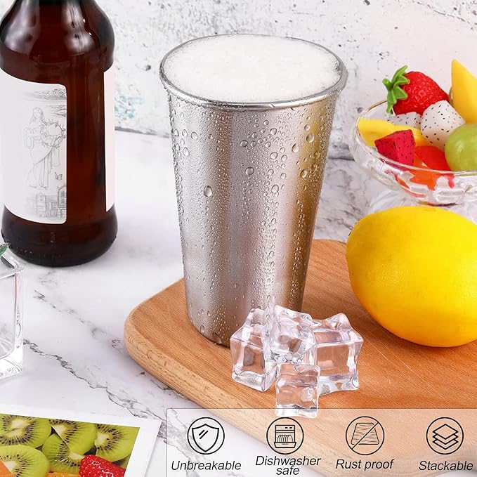 Ruisita 6 Pack 20 oz Stainless Steel Cups Metal Shatterproof Stackable Pint Drinking Cups for Adults or Kids (20 oz/600 ml)