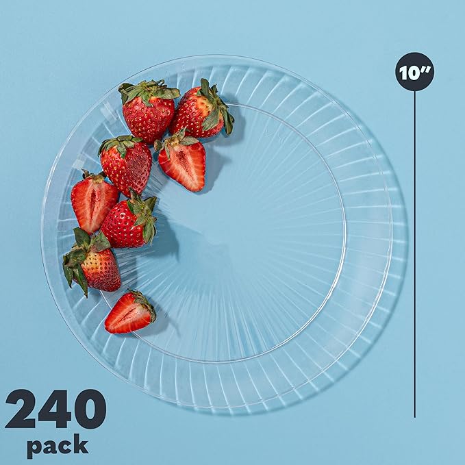 PLASTICPRO 240 Pack Crystal Like Clear Disposable 10 inch Plastic Plates Dinner Dishes Plates for Special Occasions Parties