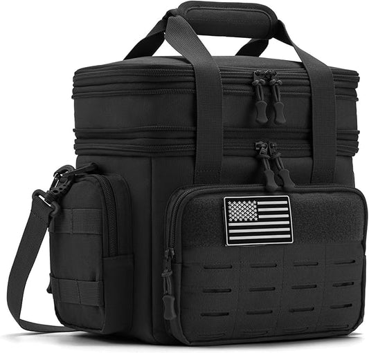 QT&QY Tactical Lunch Box for Men Expandable 18L Heavy Duty Military Insulated Cooler Bag, Leakproof Thermal Lunch Bag for Work Camping Outdoor Picnic Pail Adult Meal MOLLE Webbing Black
