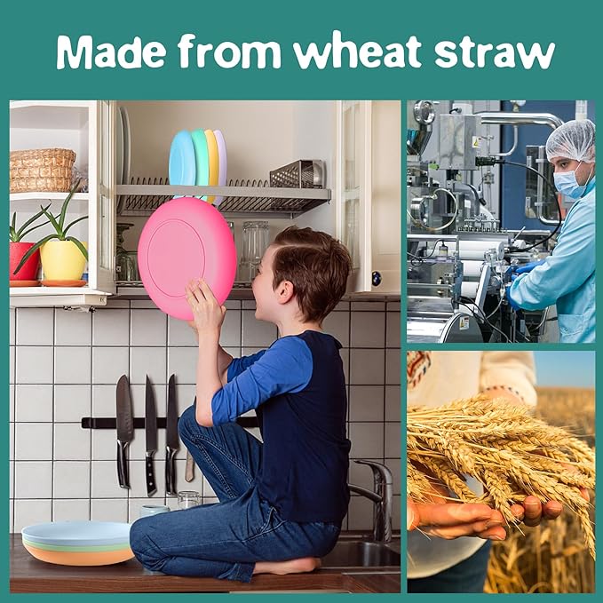 Teivio 32-Piece Kitchen Plastic Wheat Straw Dinnerware Sets, Service for 8, Dinner Plates, Dessert Plate, Cereal Bowls, Cups, Unbreakable Outdoor Camping Dishes Set,Colorful Hues