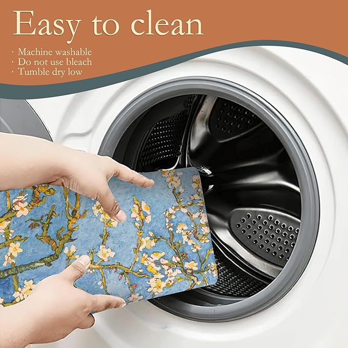 Almond Blossom Tree Dish Drying Mat for Kitchen Counter Decor,Flower Dish Drying Rack Pad Absorbent Reversible Microfiber for Coffee Tableware Sink Countertop 18x24 Inch