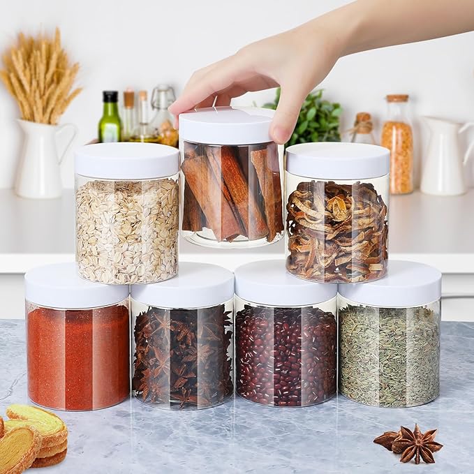 Plastic Jars with Lids,Airtight Container Ideal For Dry Food, Honey Jam, Peanut Butter,Cosmetics, Cream, Bathroom and Storage Included Extra Label and A Pen (30 PCS White Lids)