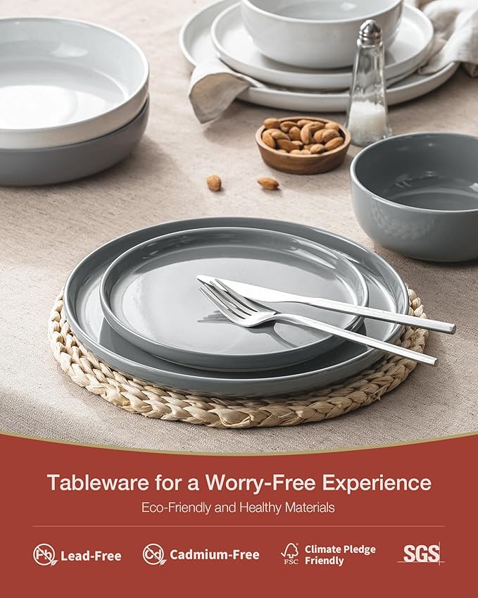 Famiware Milkyway Dinnerware Set with Mugs, Service for 4 (16pcs), Ribbed Stoneware Plates and Bowls Dishes Sets - Chip & Scratch Resistant, Microwave & Dishwasher Safe, Multi-color