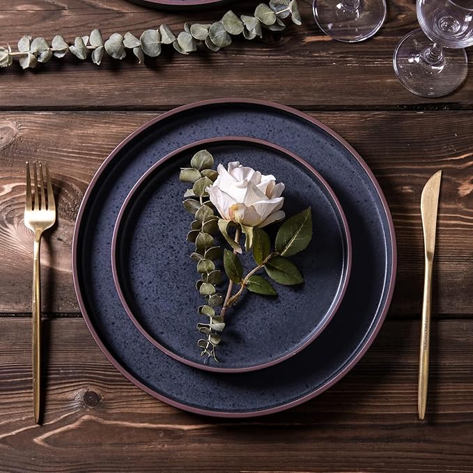 LERATIO Ceramic Dinnerware Sets for 8, High Edge Stoneware Plates and Bowls Set, Chip and Crack Resistant | Oven & Dishwasher & Microwave Safe Dishes Set, Service for 8 -Ashen