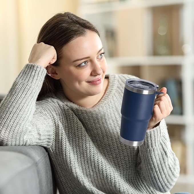 20oz Tumbler with Lid, Stainless Steel Tumbler with Handle, Metal Insulated Travel Coffee Mug with Handle, Double Wall Vacuum Spill Proof Tumbler Cup, Navy 1 Pack