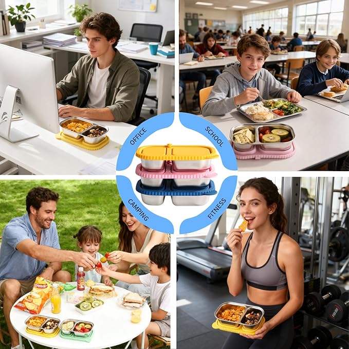 2 Pack Stainless Steel Snack Containers With Lid, 2 Compartment Snackle Box Container,Leak-Proof Reusable Food Storage Container,For Work, Travel, School, And The Gym