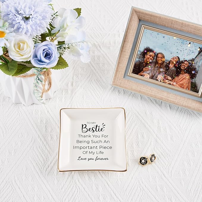 Birthday Gifts for Women Best Friend - to My Bestie Jewelry Dish Trinket Tray, Unique Friendship Gifts for Women Female Friend Christmas Valentines Mother's Day