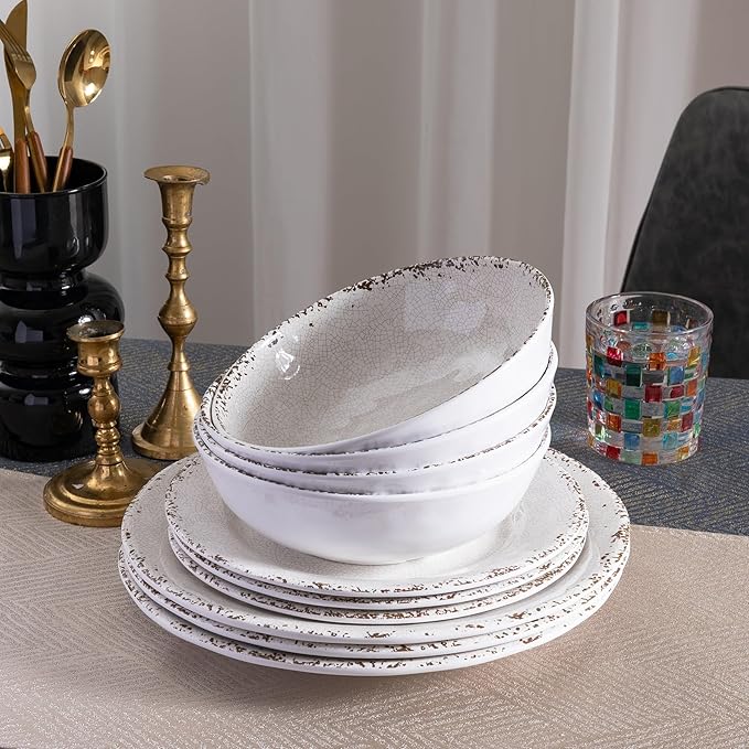 6-Piece Farmhouse Salad Plates Set, BPA Free and Chip Resistant 9-Inch Lightweight Round Melamine Plates, White Plate for Dessert, Salad, Appetizer, and Cake, Small Dinner Plate