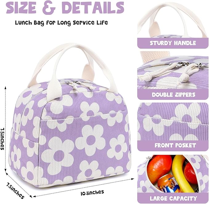 Bluboon Lunch Bag for Women Men Cute Corduroy Lunch Tote Bags Reusable Insulated Lunch Box Large Capacity Reusable Insulated Cooler for Work Picnic or Travel