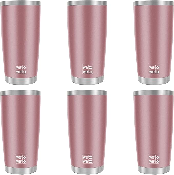 WETOWETO 20oz Tumbler, Stainless Steel Vacuum Insulated Coffee Travel Mug, Double Wall Powder Coated Insulated Coffee Mug Travel Mug with Lid Thermal Cup for Outdoor, Rose Gold, 6 Pack