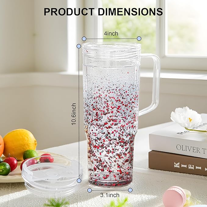 AGH 40 oz Snow Globe Tumbler with Handle,4 Pack Pre-Drilled Double Wall Vacuum Reusable plastic Water Bottle for DIY