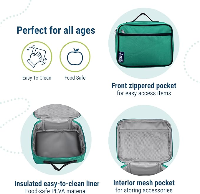 Wildkin Kids Insulated Lunch Box – Durable and Reusable for School & Travel - Emerald Green