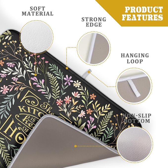 Vintage Microfiber Dish Drying Mat Wildflowers Leaves Absorbent Dry Mat for Kitchen Counter Decor