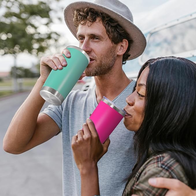 20oz Tumbler Stainless Steel Tumbler Cup with Lid Vacuum Insulated Double Wall Travel Mug, Durable Powder Coated Travel Coffee Tumbler Mug for Hot & Cold Drinks, Hot Pink,1 Pack