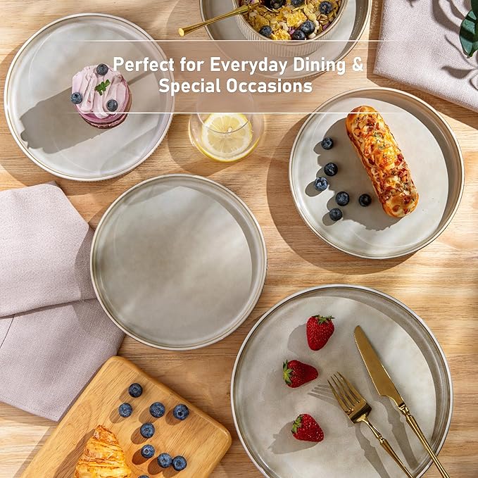 GBHOME Stoneware Dinnerware Sets for 8,Round Reactive Glaze Ceramic Plates and Bowls Set,Highly Scratch Resistant| Dishwasher & Microwave Safe Dishes Set,Service for 8(24pc)