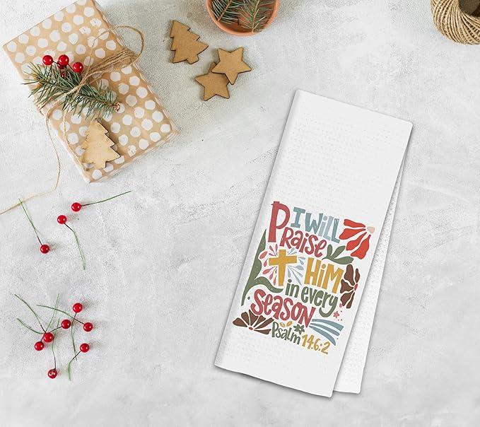 Boho Floral Christian Kitchen Towels, Christian Religious Gifts Dish Tea Towels for Kitchen, Psalm 146:2 Bible Verse Decorative Hand Towel for Bathroom, 16x24 Inch