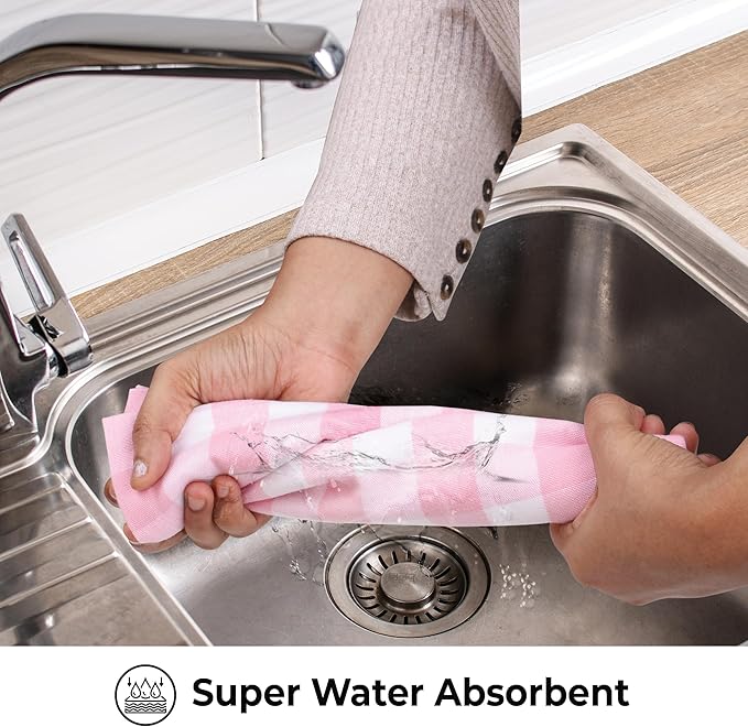 Urban Villa Kitchen Towels Set of 6 Buffalo Checks Pink/White Kitchen Towels 20X30 Inches 100% Cotton Highly Absorbent Kitchen Towels Premium Quality Ultra Soft Mitered Corners KitchenTowels