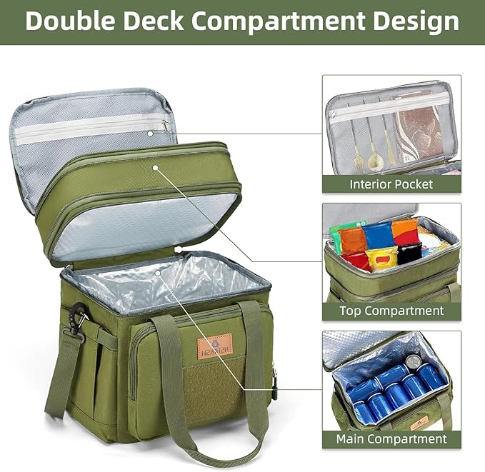 Tactical Lunch Bag, Large Expandable Lunch Box for Men, Durable Leakproof Cooler Bag with Molle Webbing, for Adults/Work Outdoor Picnic Trip Camping, 20 Can/15 L, Army Green