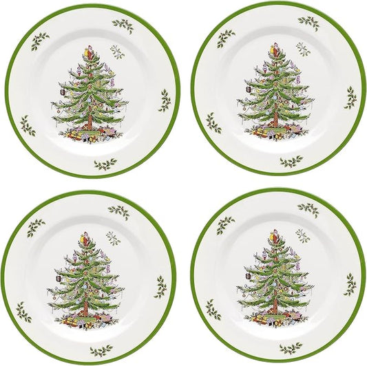 Spode Christmas Tree Melamine Salad Plate (Set of 4) - 8 Inch Shatterproof Serving Plate for Holiday Meals, Holiday Party - Festive Tableware for Indoor & Outdoor Use, Dishwasher Safe Dinnerware