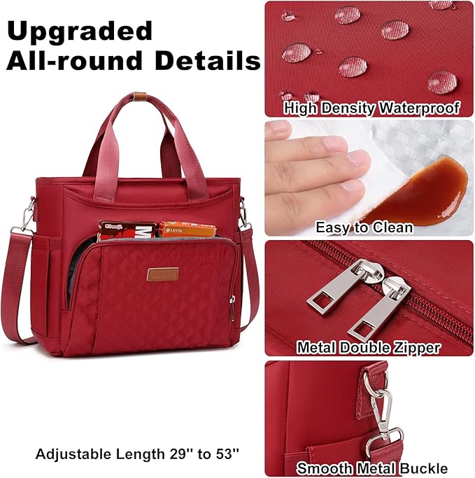 AIJIEKE Insulated Lunch Bag for Women, Lunch Box, Lunch Tote for Work, Large Leak Proof Cooler Bag with Removable Strap, Reusable Adult Lunchbag, Picnic, Office, Beach, Red